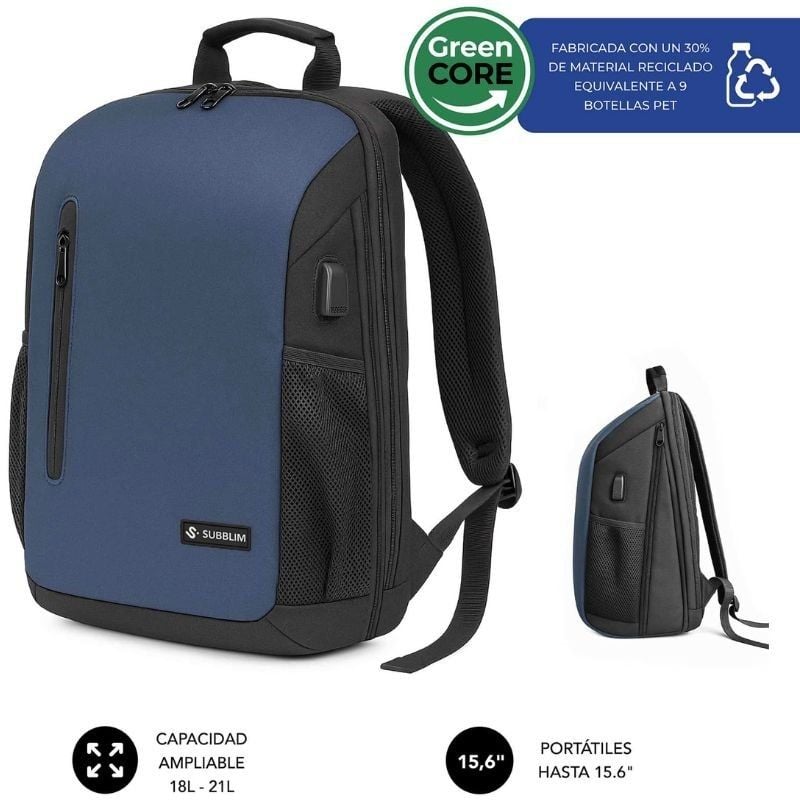 Mochila Subblim Xpand Air Padding Backpack para Portátiles hasta 15.6"/ Puerto USB/ Azul 8436586743703 SUBBP-5NXAP02 SUB-MOCHI BP-5NXAP02