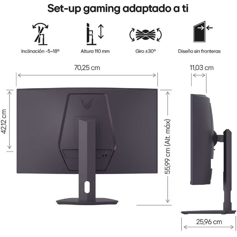 Monitor Gaming Curvo LG UltraGear 32G600A-B 31.5"/ QHD/ 1ms/ 180Hz/ VA/ Regulable en altura/ Negro - Imagen 2