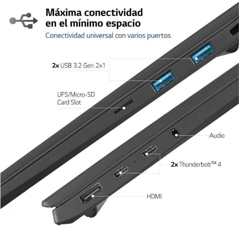 Portátil LG Gram 17Z90R-E.AD78B Intel Core i7-1360P/ 32GB/ 1TB SSD/ GeForce RTX 3050/ 17.3"/ Win11 - Imagen 4