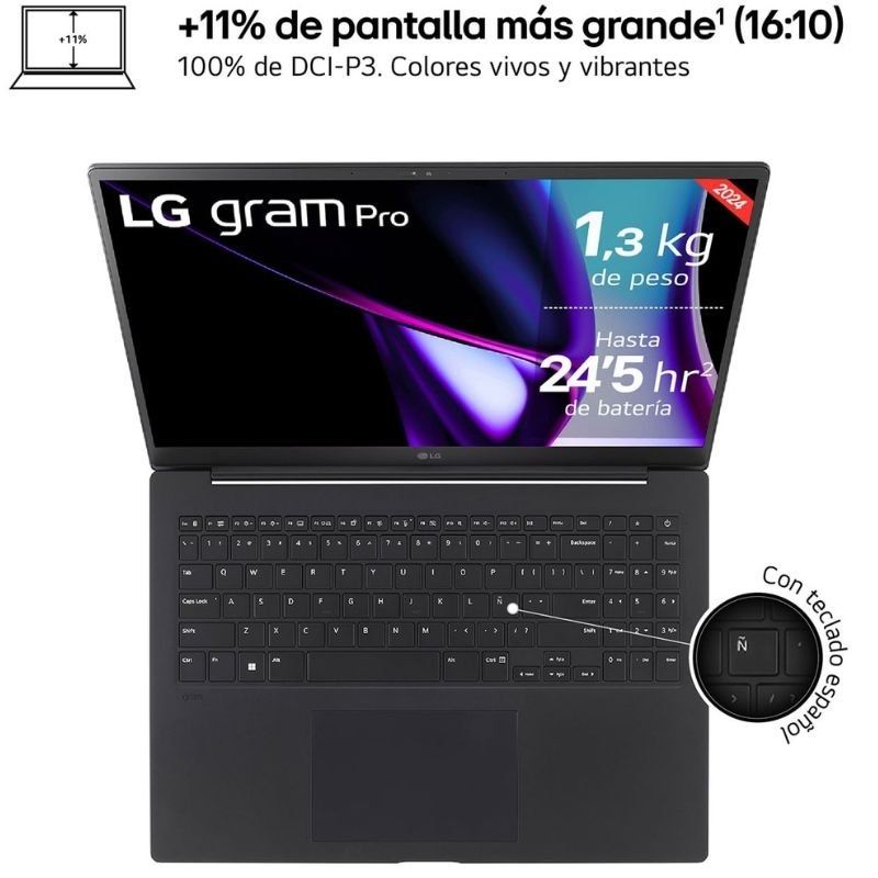 Portátil LG Gram Pro 16ZD90SP-A.AX78B Intel Core Ultra 7-155H/ 32GB/ 1TB SSD/ GeForce RTX 3050/ 16"/ Sin Sistema Operativo - Imagen 3