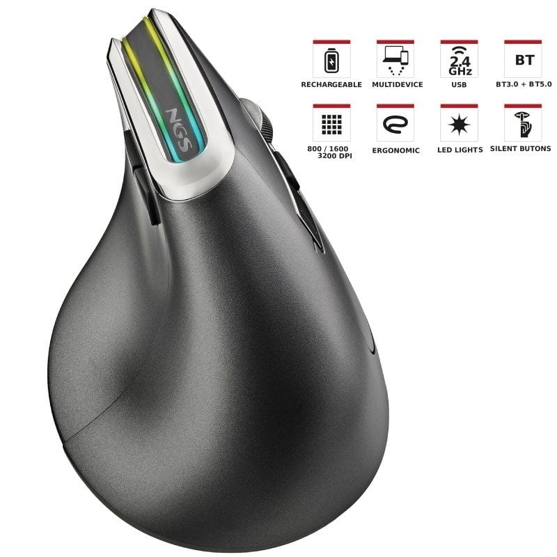 Ratón Vertical Inalámbrico por Bluetooth NGS Evo Karma/ Batería recargable/ Hasta 3200 DPI - Imagen 2