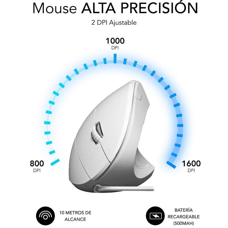 Ratón Vertical Subblim Glide Vertical Ergo Wired/ Hasta 1600 DPI/ Blanco - Imagen 4