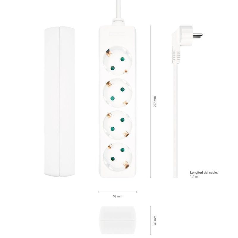 Regleta Aisens A154-0533/ 4 Tomas de Corriente/ Cable 1.4m/ Blanco - Imagen 3