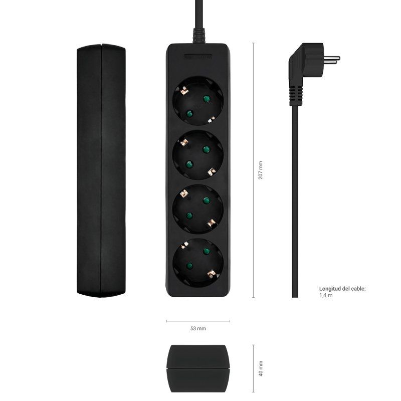 Regleta Aisens A154-0534/ 4 Tomas de Corriente/ Cable 1.4m/ Negro - Imagen 3