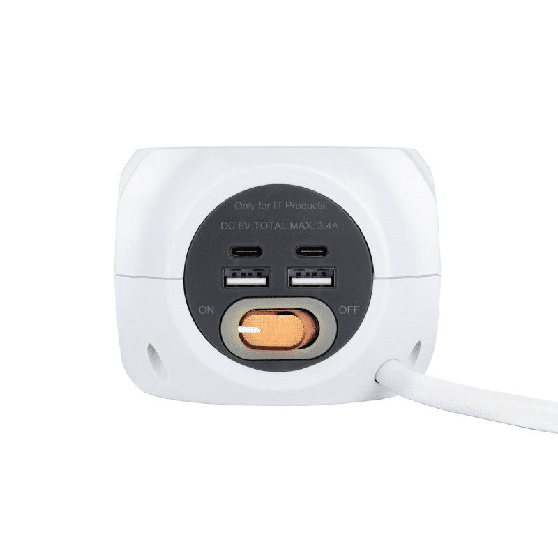 Regleta Nanocable 10.37.0001/ 3 Tomas de corriente/ 2 USB - 2 USB Tipo-C/ Cable 1.4m/ Blanca - Imagen 2