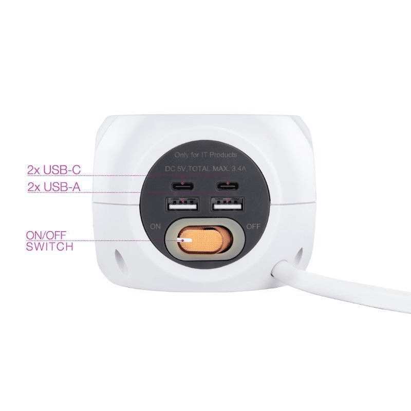 Regleta Nanocable 10.37.0001/ 3 Tomas de corriente/ 2 USB - 2 USB Tipo-C/ Cable 1.4m/ Blanca - Imagen 3