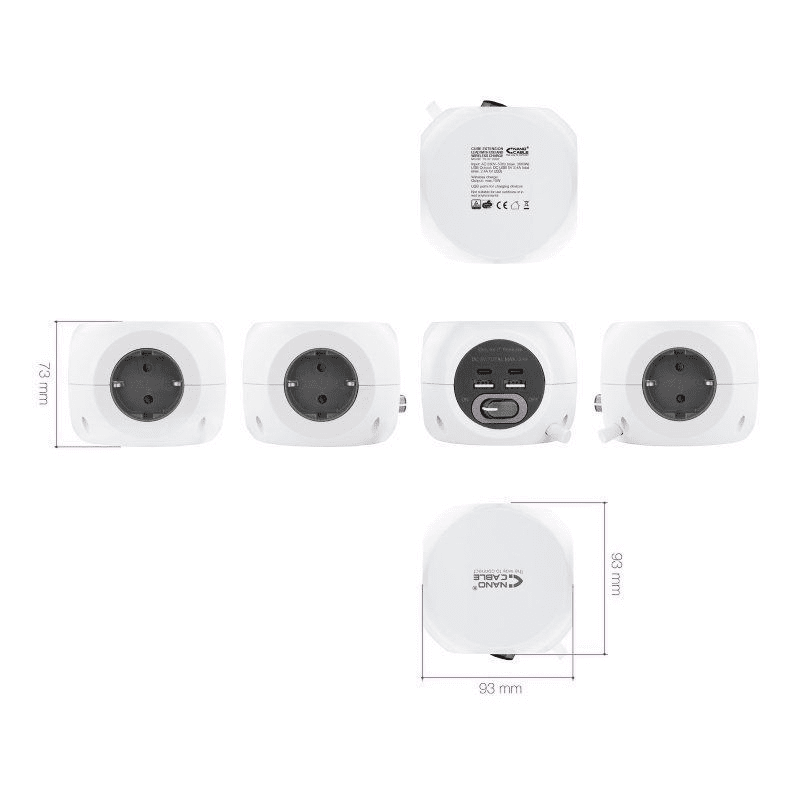 Regleta Nanocable 10.37.0001/ 3 Tomas de corriente/ 2 USB - 2 USB Tipo-C/ Cable 1.4m/ Blanca - Imagen 5