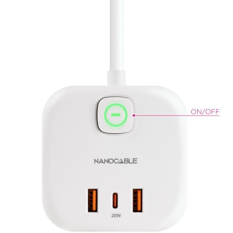 Regleta Nanocable 10.37.0011/ 3 Tomas de corriente/ 2 USB - 1 USB Tipo-C/ Cable 1.4m/ Blanca - Imagen 2
