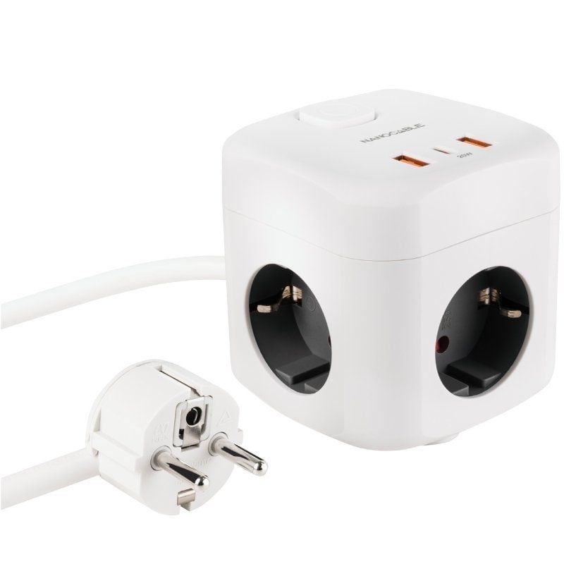 Regleta Nanocable 10.37.0011/ 3 Tomas de corriente/ 2 USB - 1 USB Tipo-C/ Cable 1.4m/ Blanca 8433281016675 10.37.0011 NAN-REGLETA 10 37 0011