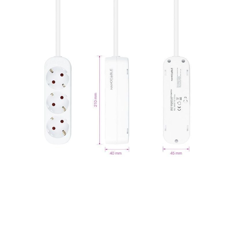 Regleta Nanocable 10.38.0003-NS/ 3 Tomas de Corriente/ Cable 1.4m/ Blanca - Imagen 3
