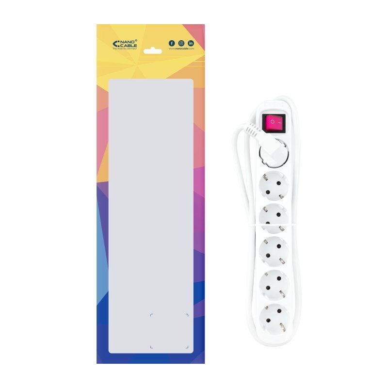 Regleta con Interruptor Nanocable 10.37.0006/ 6 Tomas de Corriente/ Cable 1.4m/ Blanca - Imagen 4