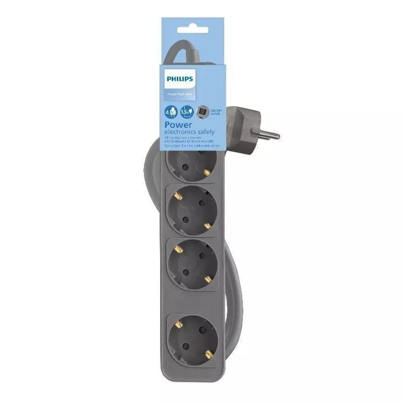 Regleta con Interruptor Philips CHP2144G/62/ 4 Tomas de corriente/ Cable 1.5m/ Gris - Imagen 2