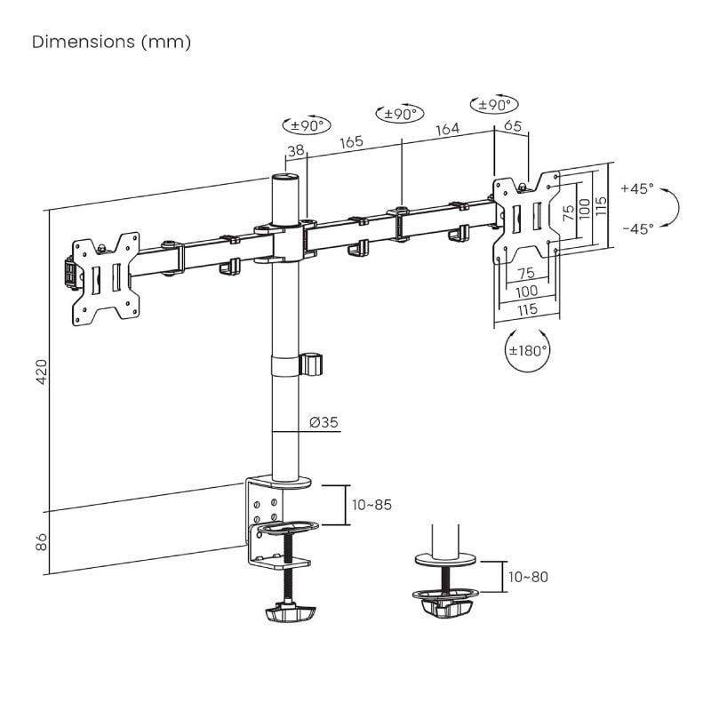 Soporte de Mesa para 2 Monitores Aisens DT32TSR-279/ Giratorio/ Inclinable/ hasta 10kg - Imagen 4