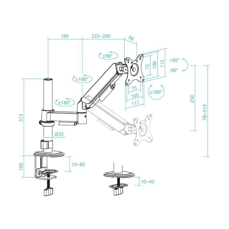 Soporte de Mesa para Monitor TooQ DB1532TNR-B/ Giratorio/ Inclinable/ hasta 9kg - Imagen 4