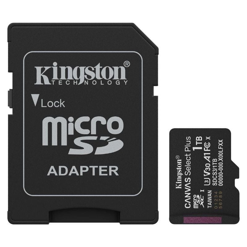Tarjeta de Memoria Kingston CANVAS Select Plus 1TB microSD XC con Adaptador/ Clase 10/ 150MBs 740617348606 SDCS3/1TB KIN-MICROSD SDCS3 1TB