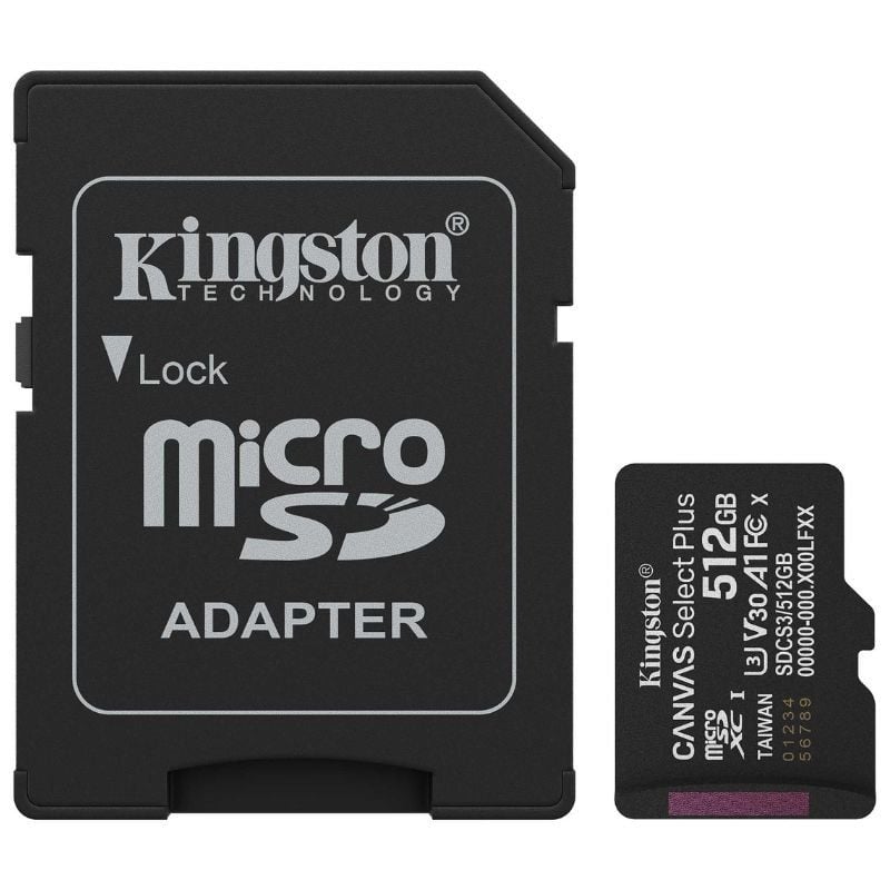 Tarjeta de Memoria Kingston CANVAS Select Plus 512GB microSD XC con Adaptador/ Clase 10/ 150MBs 740617348552 SDCS3/512GB KIN-MICROSD SDCS3 512GB