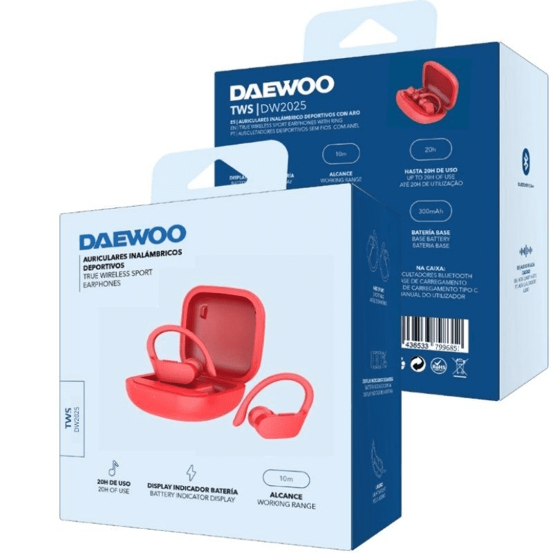 Auriculares Deportivos Bluetooth Daewoo DW2025 con estuche de carga/ Autonomía 5h/ Rojos - Imagen 4