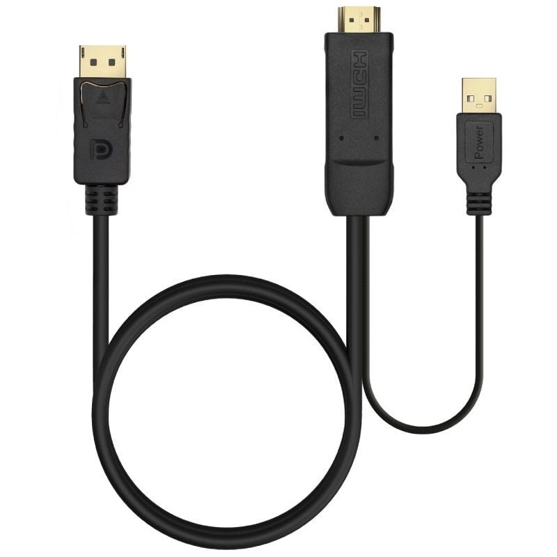 Cable Conversor Aisens A122-0641/ HDMI Macho - DisplayPort Macho + USB Macho/ Hasta 10W/ 2250Mbps/ 10cm + 1.8m/ Negro - Imagen 3