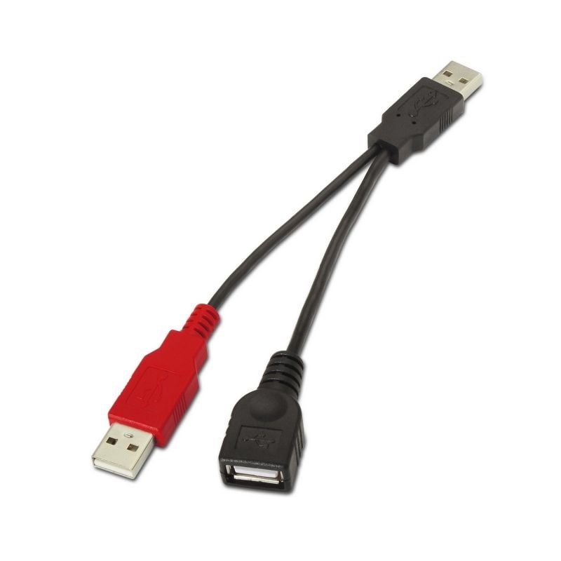 Cable USB 2.0 + Alimentación Aisens A101-0030/ USB Hembra + USB Macho - USB Macho/ Hasta 2.5W/ 60Mbps/ 15cm/ Negro/ Rojo - Imagen 2