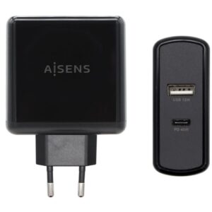 Cargador de Pared Aisens ASCH-2PD45A-BK/ 1xUSB Tipo-C/ 1x USB/ 57W 8436574706253 ASCH-2PD45A-BK AIS-CARGA ASCH-2PD45A-BK