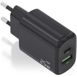 Cargador de Pared GaN Aisens A110-0912/ 1xUSB Tipo-C/ 1xUSB/ 25W/ Negro 8435739902400 A110-0912 AIS-CARGA A110-0912
