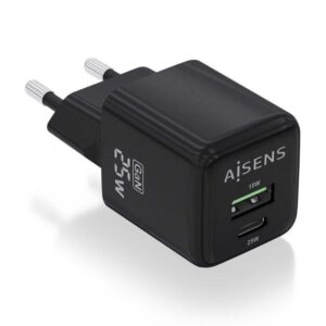 Cargador de Pared GaN Aisens ASCH-25W2P015-BK/ 1xUSB Tipo-C/ 1xUSB/ 25W 8436574709513 ASCH-25W2P015-BK AIS-CARGA ASCH-25W2P015-BK