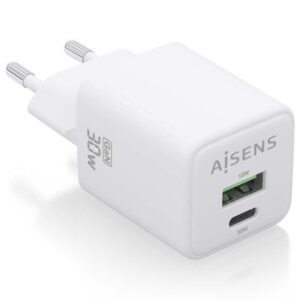 Cargador de Pared GaN Aisens ASCH-30W2P037-W/ 1xUSB Tipo-C/ 1xUSB/ 30W 8435739901281 ASCH-30W2P037-W AIS-CARGA ASCH-30W2P037-W