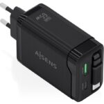 Cargador de Pared GaN Aisens ASCH-65W3P071-BK/ 1xUSB Tipo-C/ 1xUSB/ 65W/ Negro 8435739903933 ASCH-65W3P071-BK AIS-CARGA ASCH-65W3P071-BK
