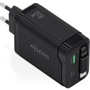 Cargador de Pared GaN Aisens ASCH-65W3P071-BK/ 1xUSB Tipo-C/ 1xUSB/ 65W/ Negro 8435739903933 ASCH-65W3P071-BK AIS-CARGA ASCH-65W3P071-BK