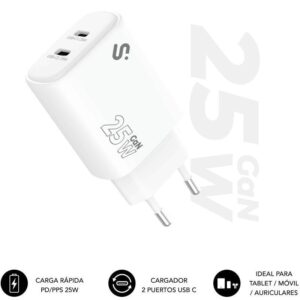 Cargador de Pared GaN Subblim 25W Charger USB C+C/ 2xUSB Tipo-C/ 25W 8436586743475 SUBCHG-6G2520 SUB-CARGA SUBCHG-6G2520
