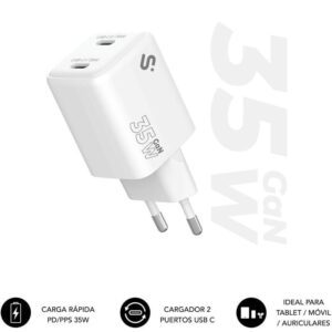 Cargador de Pared GaN Subblim 35W Charger USB C+C/ 2xUSB Tipo-C/ 35W 8436586743499 SUBCHG-6G3520 SUB-CARGA SUBCHG-6G3520
