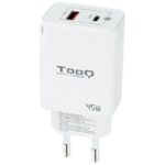 Cargador de Pared GaN TooQ TQWC-GANQCPD45WT/ 1xUSB Tipo-C/ 1xUSB/ 45W 8433281012578 TQWC-GANQCPD45WT TOO-CARGA TQWC-GANQCPD45WT