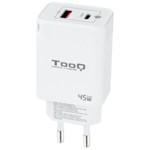 Cargador de Pared GaN TooQ TQWC-GANQCPD45WT/ 1xUSB Tipo-C/ 1xUSB/ 45W 8433281012578 TQWC-GANQCPD45WT TOO-CARGA TQWC-GANQCPD45WT