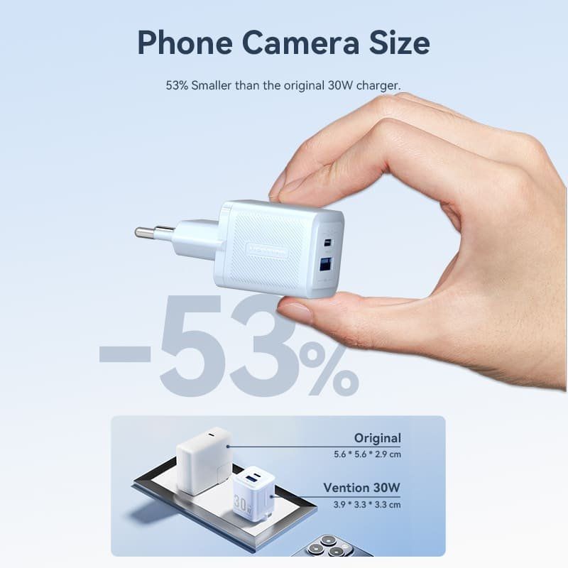 Cargador de Pared GaN Vention FEQP0-EU/ 1xUSB Tipo-C/ 1xUSB/ 30W - Imagen 4