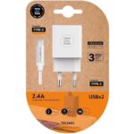 Cargador de Pared Tech One Tech TEC2403/ 2xUSB + Cable USB Tipo-C/ 12W/ Blanco 8436546592532 TEC2403 TOT-CAR TEC2403