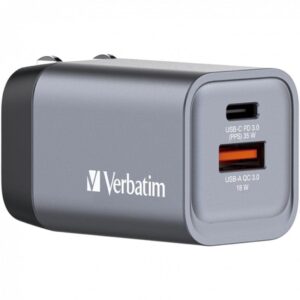 Cargador de Pared Universal GaN para Viaje Verbatim GNC-35/ 1xUSB Tipo-C/ 1xUSB/ 35W 023942322009 32200 VERB-CARGA GNC-35