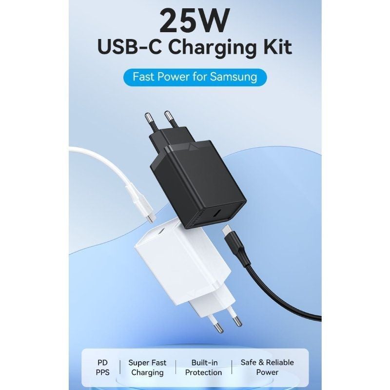 Cargador de Pared Vention FAHWF-EU/ 1xUSB Tipo-C + 2x Cable USB Tipo-C/ 25W - Imagen 2