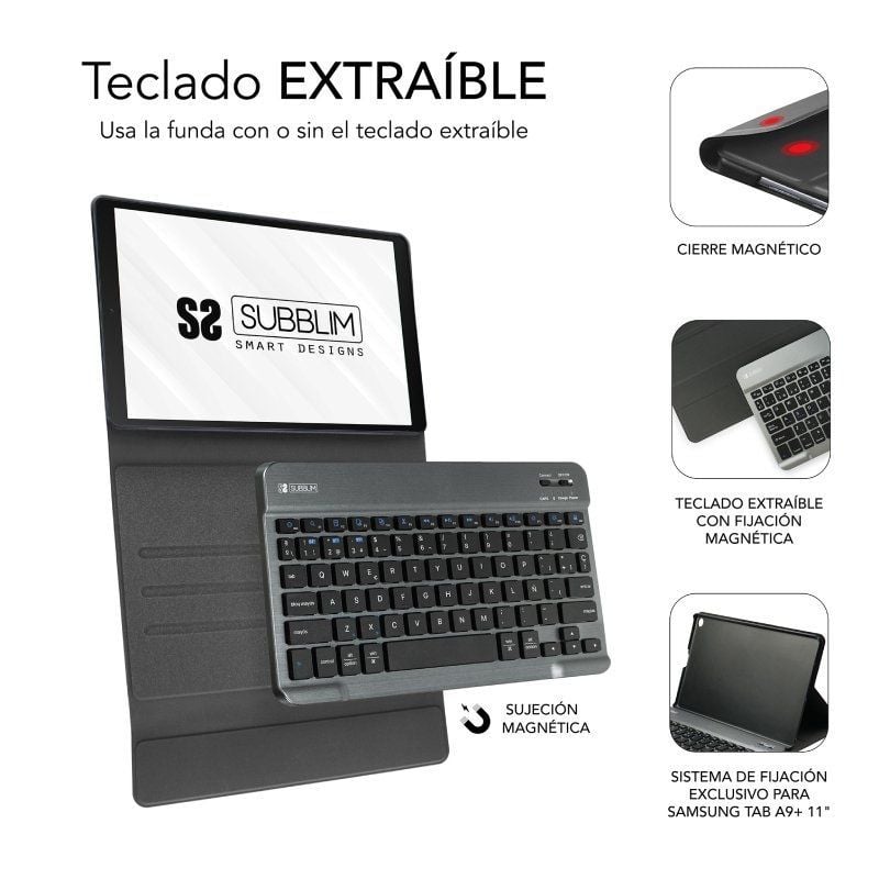 Funda con Teclado Subblim KeyTab Pro BT para Tablets Samsung Galaxy A9+/ Negra - Imagen 4