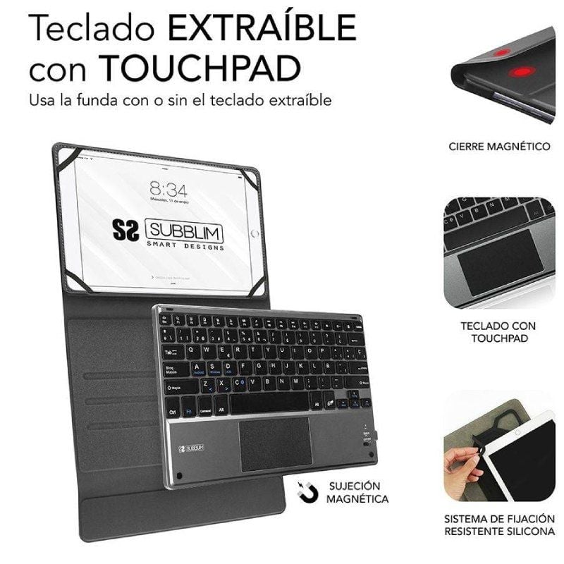 Funda con Teclado Subblim Keytab Pro Bluetooth Touchpad para Tablets de 10.1"-10.8"/ Negra - Imagen 3