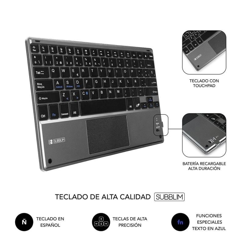 Funda con Teclado Subblim Keytab Pro Bluetooth Touchpad para Tablets de 10.1"-10.8"/ Negra - Imagen 5