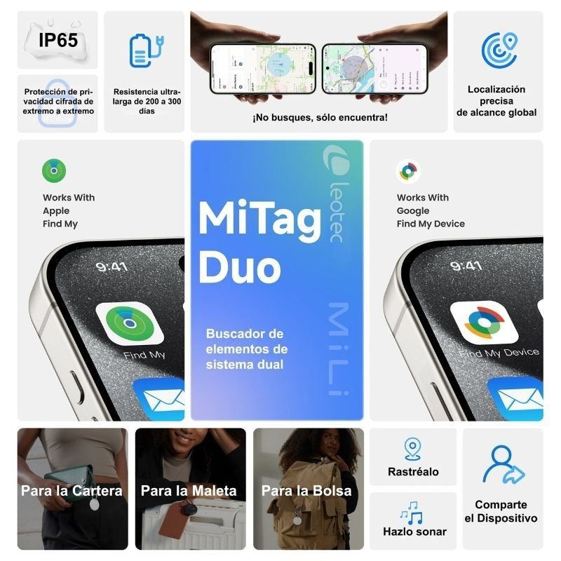 Localizador Leotec EasyTag Dual/ Negro/ Incluye Llavero Rojo - Imagen 4