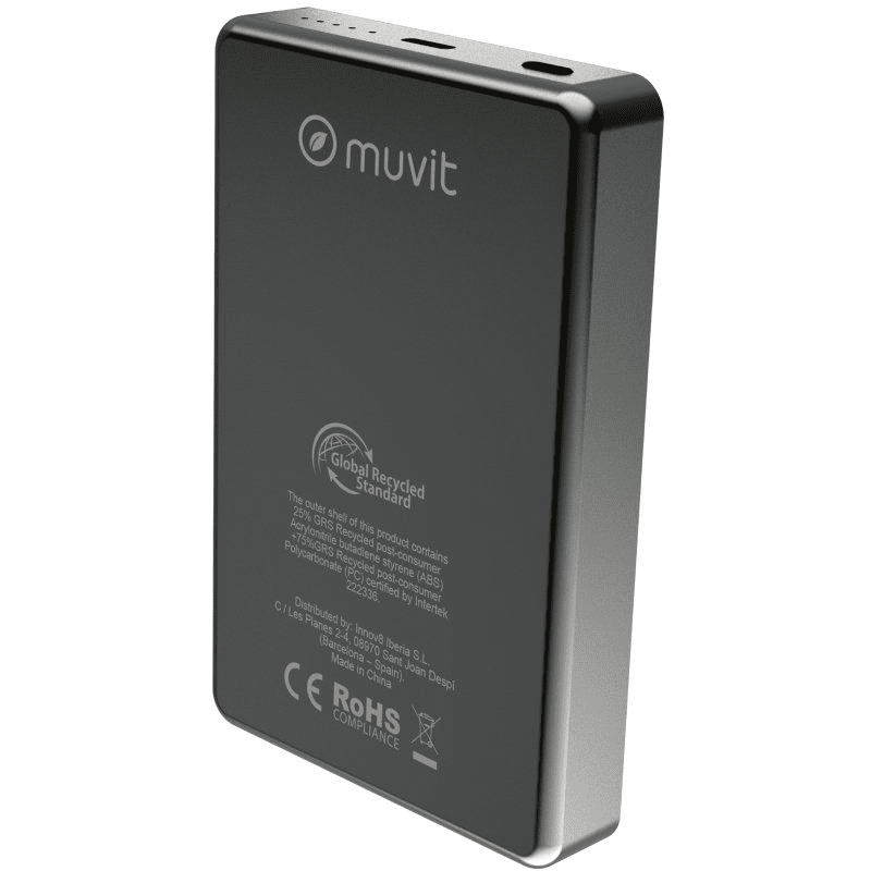 Powerbank 10000mAh Muvit For Change MCCHP0010/ 20W/ Wireless/ Negra/ Incluye Cable USB Tipo-C - Imagen 2