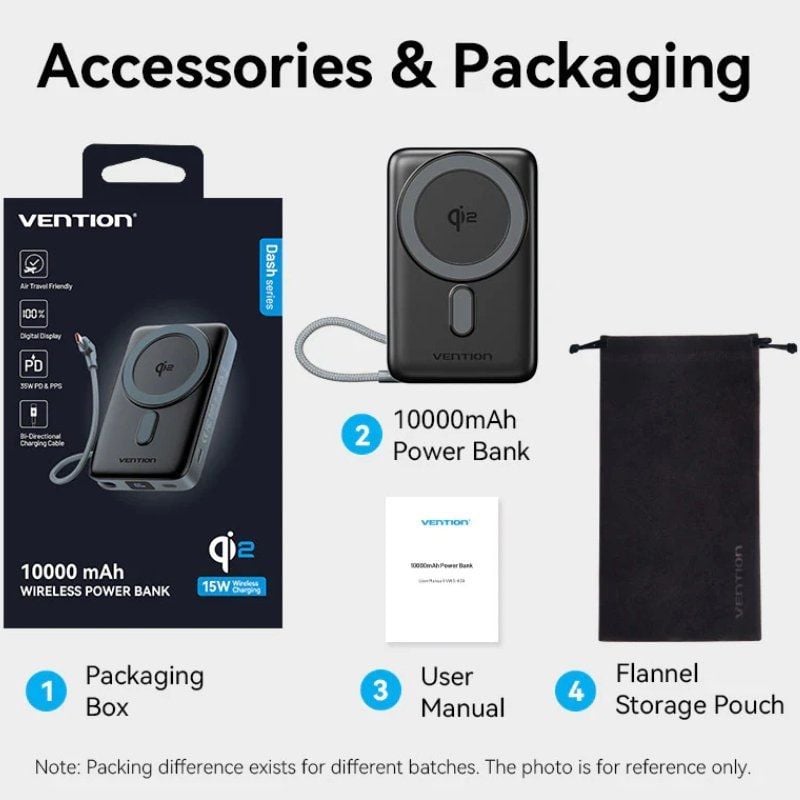 Powerbank 10000mAh Vention FKHH0/ 35W/ Wireless/ Gris/ Incluye Cable USB Tipo-C - Imagen 5