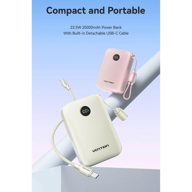 Powerbank 20000mAh Vention FKBN0-C/ 22.5W/ Beige/ Incluye Cable USB Tipo-C - Imagen 2