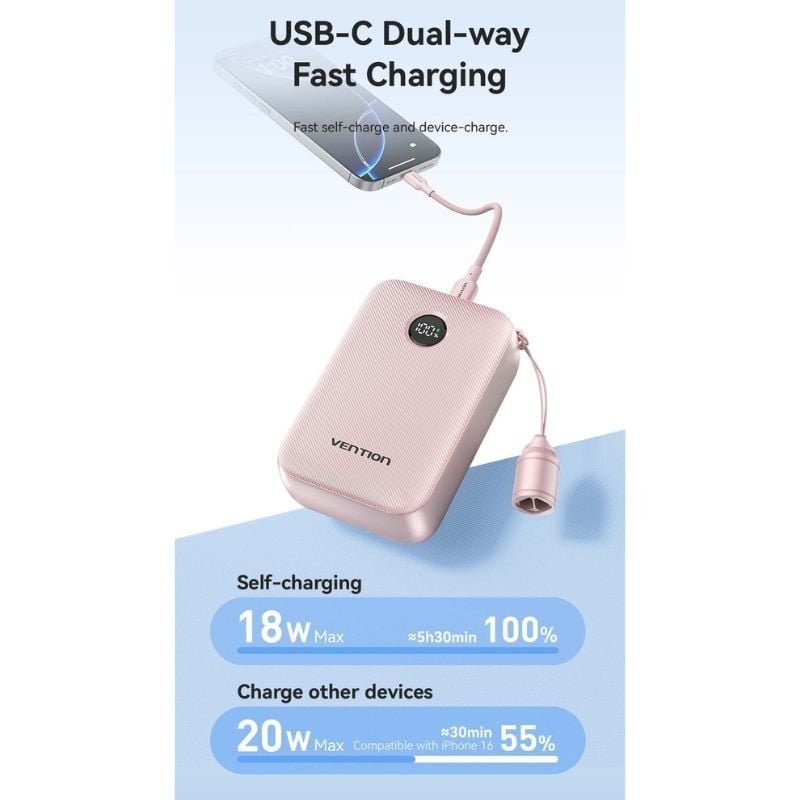 Powerbank 20000mAh Vention FKBN0-C/ 22.5W/ Beige/ Incluye Cable USB Tipo-C - Imagen 4