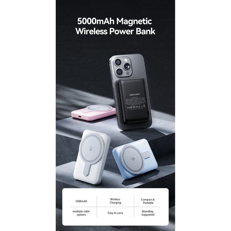 Powerbank 5000mAh Vention FHSB0/ 20W/ Wireless/ Negra - Imagen 2