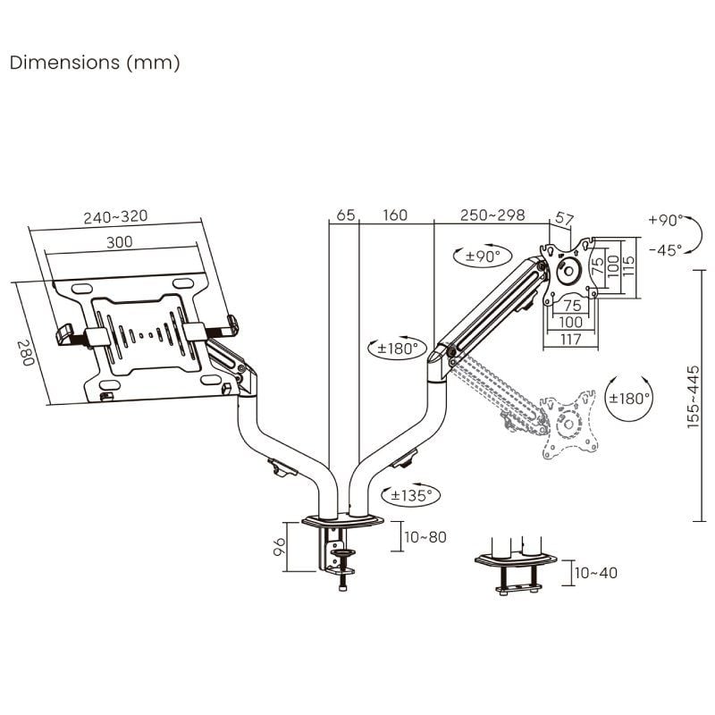 Soporte de Mesa Orientable/ Inclinable DTL32TSR-195 para TV y Portátil de 17-32" - Imagen 3