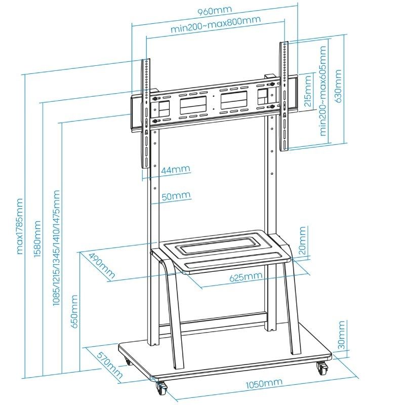Soporte de Suelo Ajustable con Ruedas TooQ FS20101M-B para TV de 37-100"/ hasta 150kg - Imagen 4