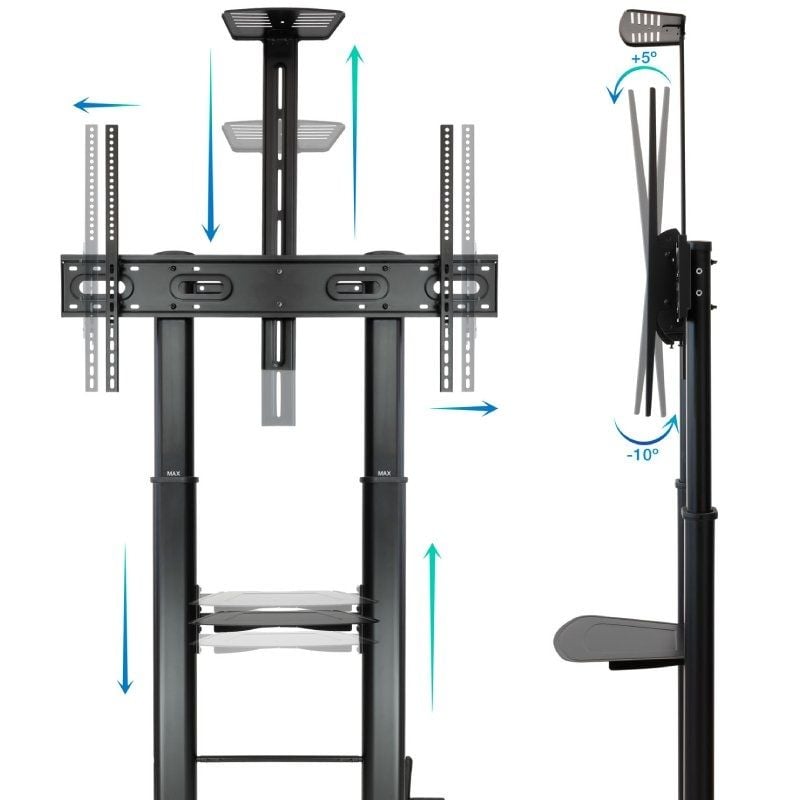 Soporte de Suelo Inclinable/ Ajustable con Ruedas Tooq FS20400HM-B para TV de 60-100"/ hasta 100kg - Imagen 3