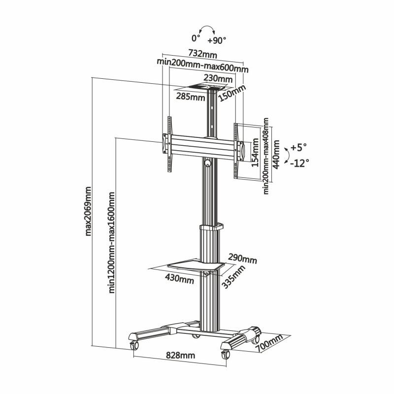 Soporte de Suelo Inclinable con Ruedas Aisens FT70TRE-037 para TV 37-70"/ hasta 50kg - Imagen 5